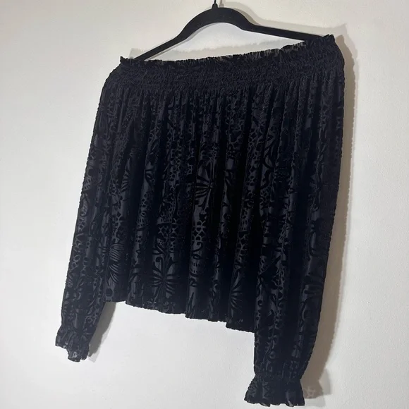 Free people A little twist velvet off the shoulder black top size XS witchy goth - Picture 6 of 13